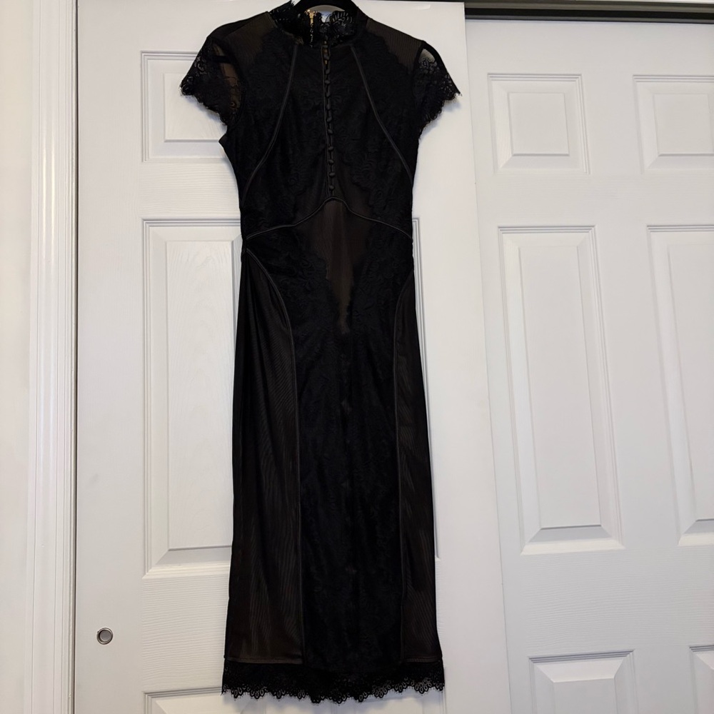 Fashion Nova Black Lace Midi Dress with High Neck